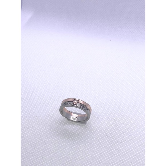 Size 9 Silver Yellow Gold Imitation Diamond Cubic Zirconia CZ Wedding Band Ring - Picture 7 of 9